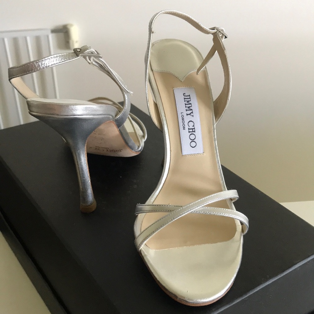 JIMMY CHOO SILVER STRAP HEEL